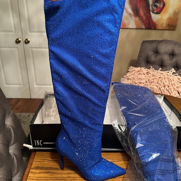 INC International Concepts Shoes - INC Tall Boots Blue Glitter